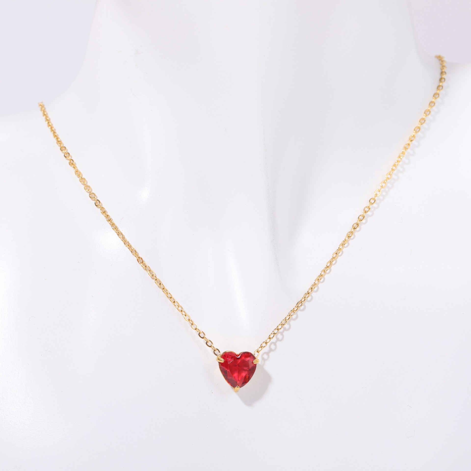 Wholesale Trendy 12 Month Birthstones Heart Pendant Necklace Titanium Steel O Shape Chain Everyday Jewelry Accessory For Boutique Resale