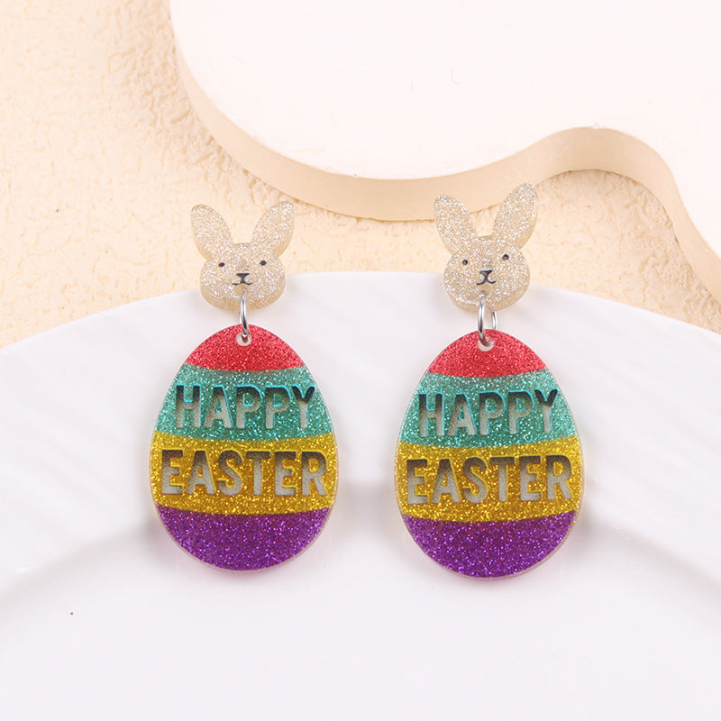 Wholesale Easter Asymmetric Rabbit Easter Egg Acrylic Earrings