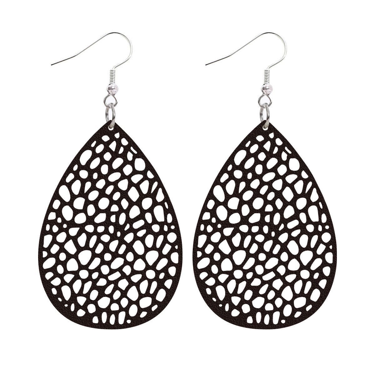 Wholesale Leather Hollow Mesh Non-standard Water Drop Earrings