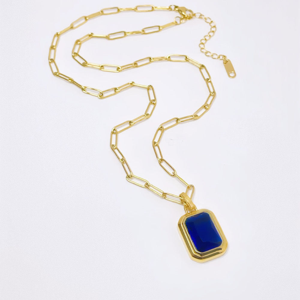 Wholesale Square colored diamond stainless steel necklace