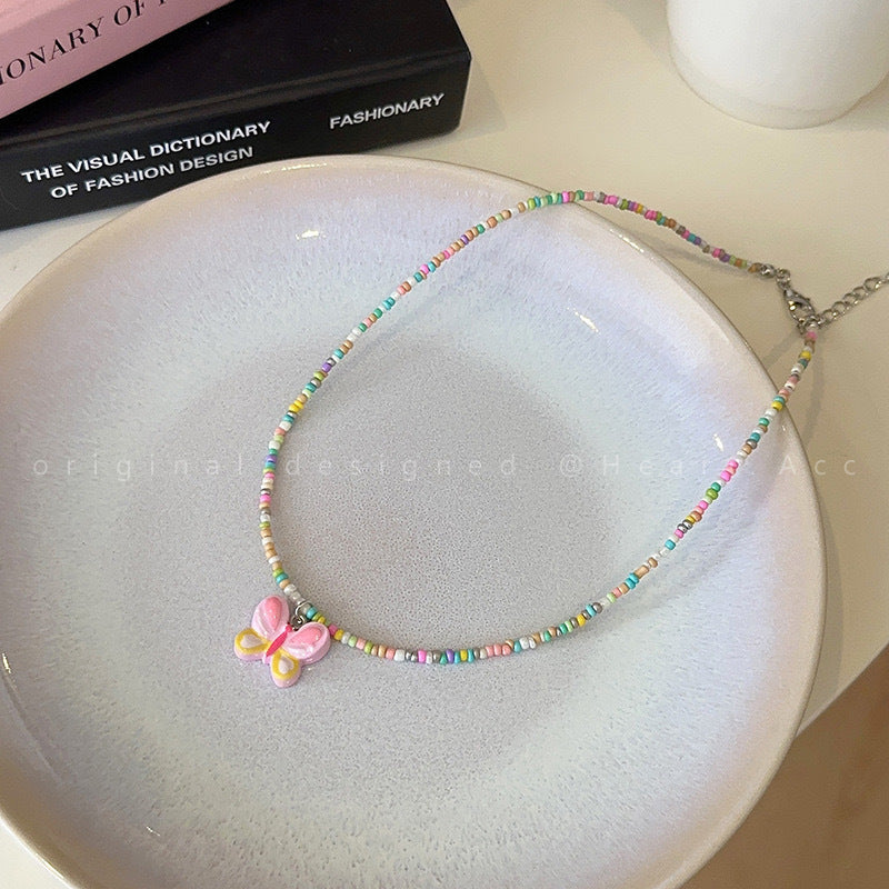 Wholesale Colorful Beaded Butterfly Necklace Collar Chain