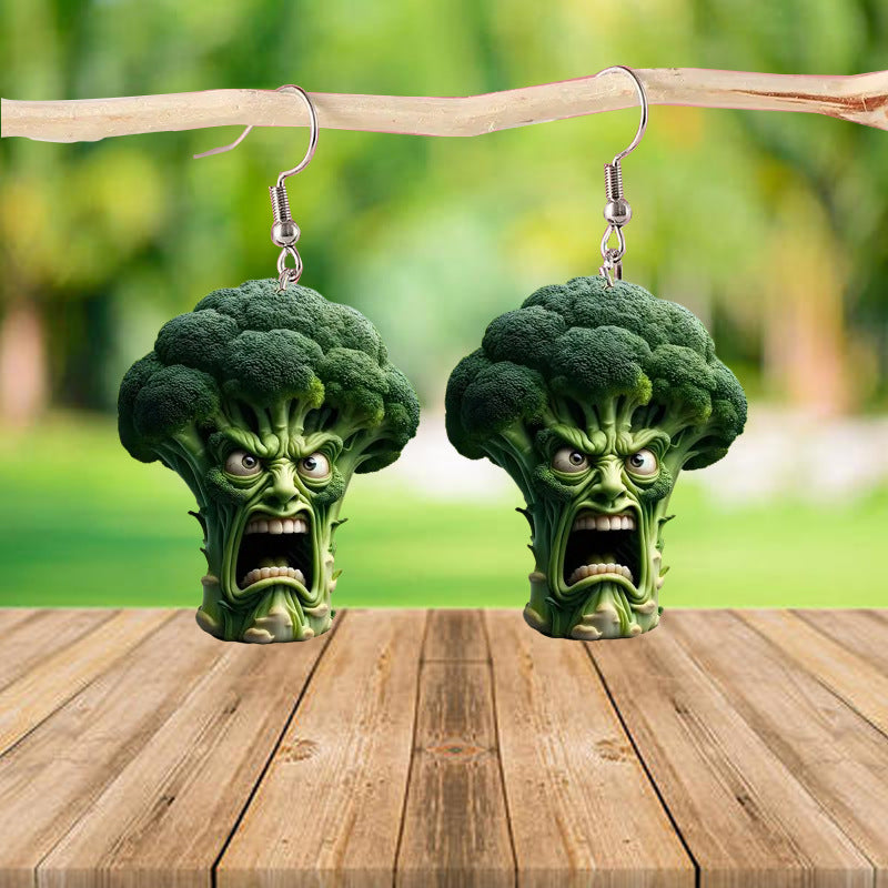 Wholesale Broccoli angry vegetable cartoon Acrylic Earrings