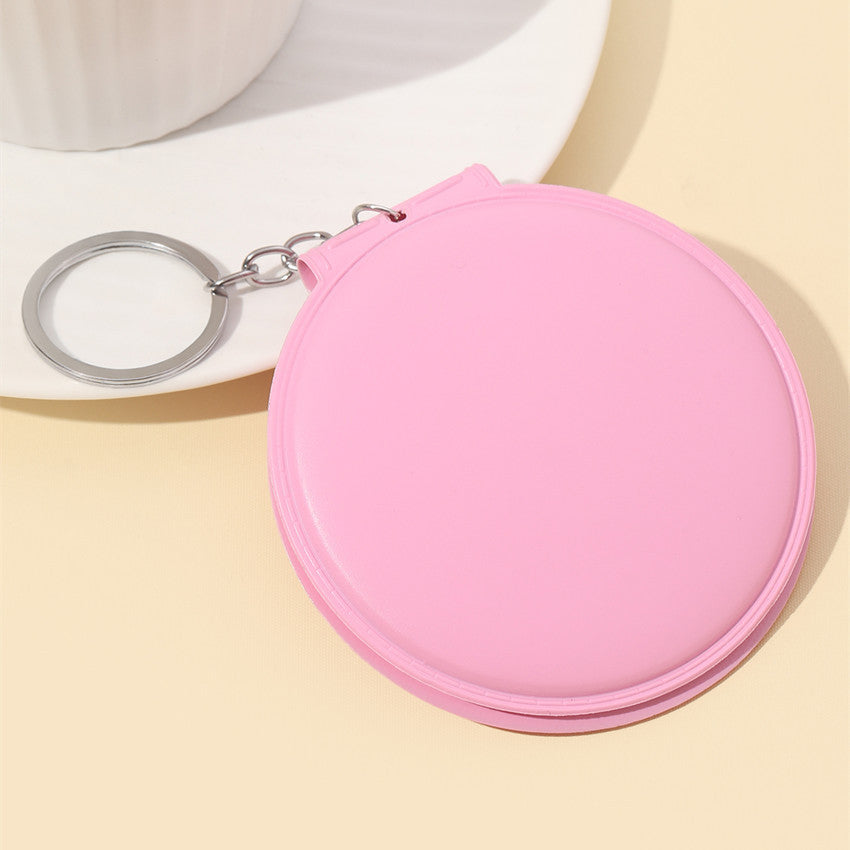 Wholesale Candy Color Cosmetic Mirror Leather Small Round Mirror Portable Folding Keychain