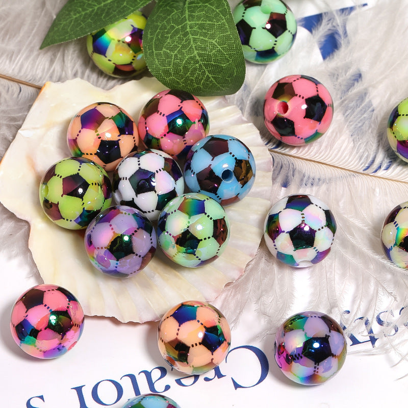 Wholesale 100pcs Hot Sale Acrylic Soccer Ball Beads Color Electroplating UV Round Beads Diy Loose Beads