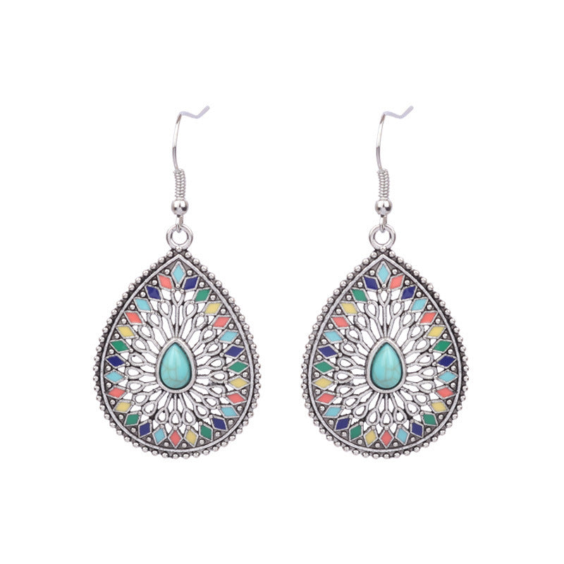 Wholesale Turquoise Bohemian Tassel Geometric Alloy Vintage Earrings