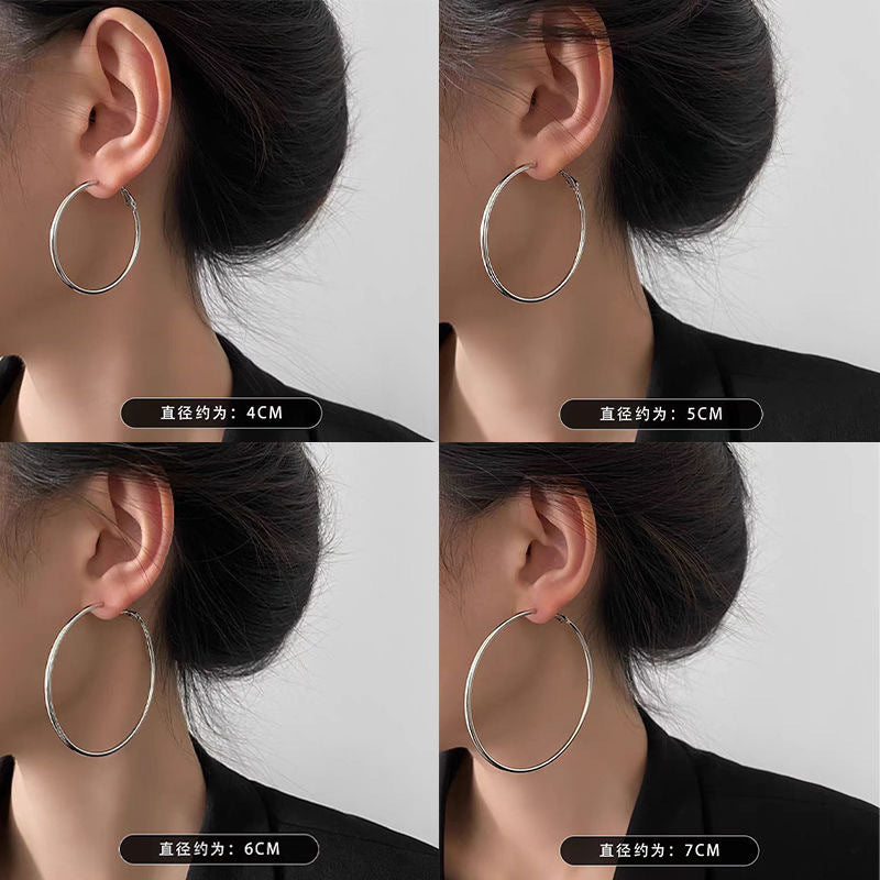 Wholesale Silver 5cm large hoop earrings for non-pierced ears