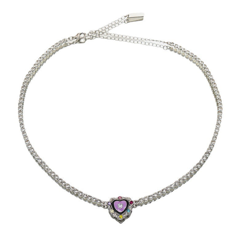Wholesale Purple Love Diamond Enamel Necklaces