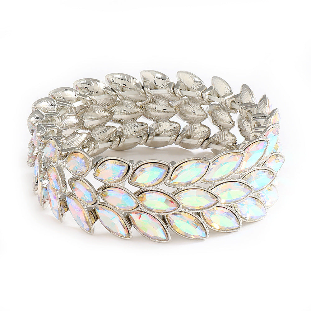 Wholesale Electroplated Alloy Rhinestone Bracelet Chic Elastic Bangle Golden White Boutique Resale