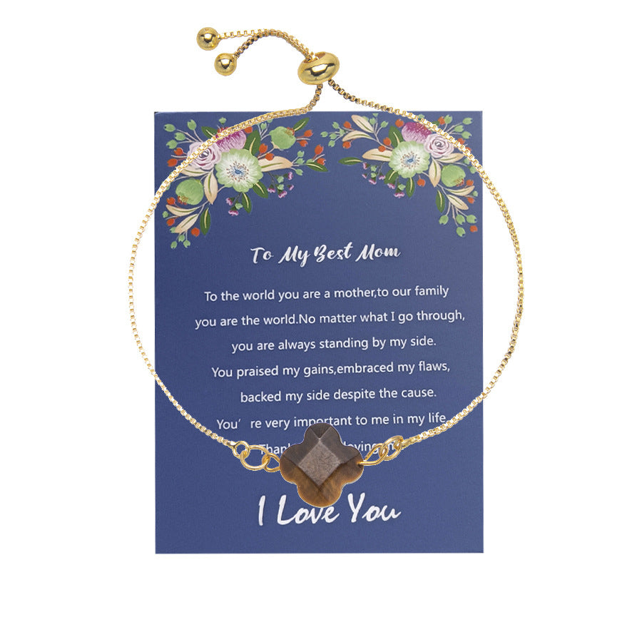 Wholesale New Natural Stone Faceted Four-Leaf Clover Gold-Plated Pendant