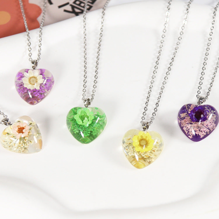 Wholesale 10pcs Small Star Flower Colorful Background Heart Shape Necklace