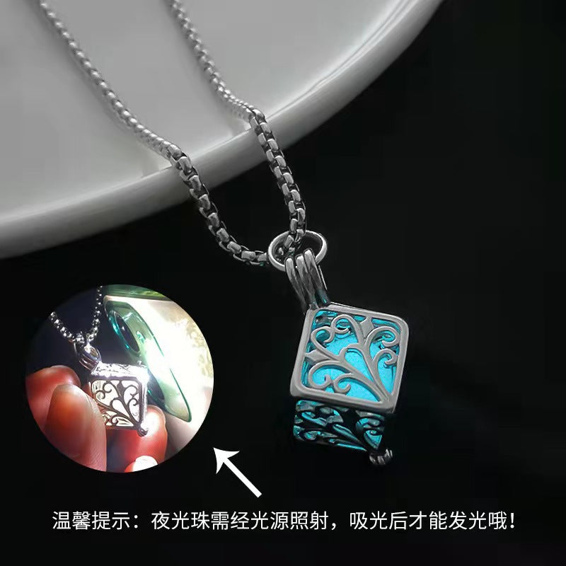 Wholesale Hollow out Tree of Life Square Luminous Necklace