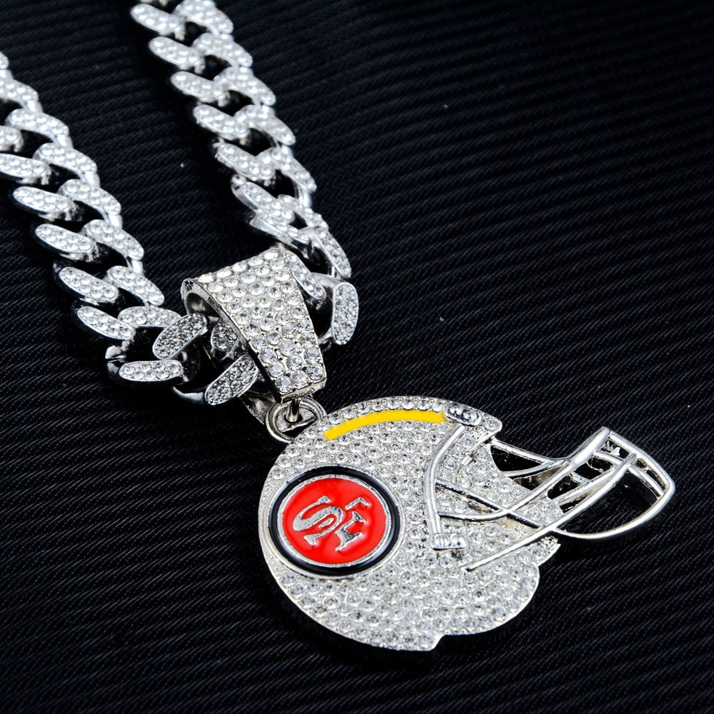 Wholesale Gold Zinc Alloy Football Team Pendant Necklace Diamond Cut Cuban Chain Trendy Fashion Jewelry Accessory