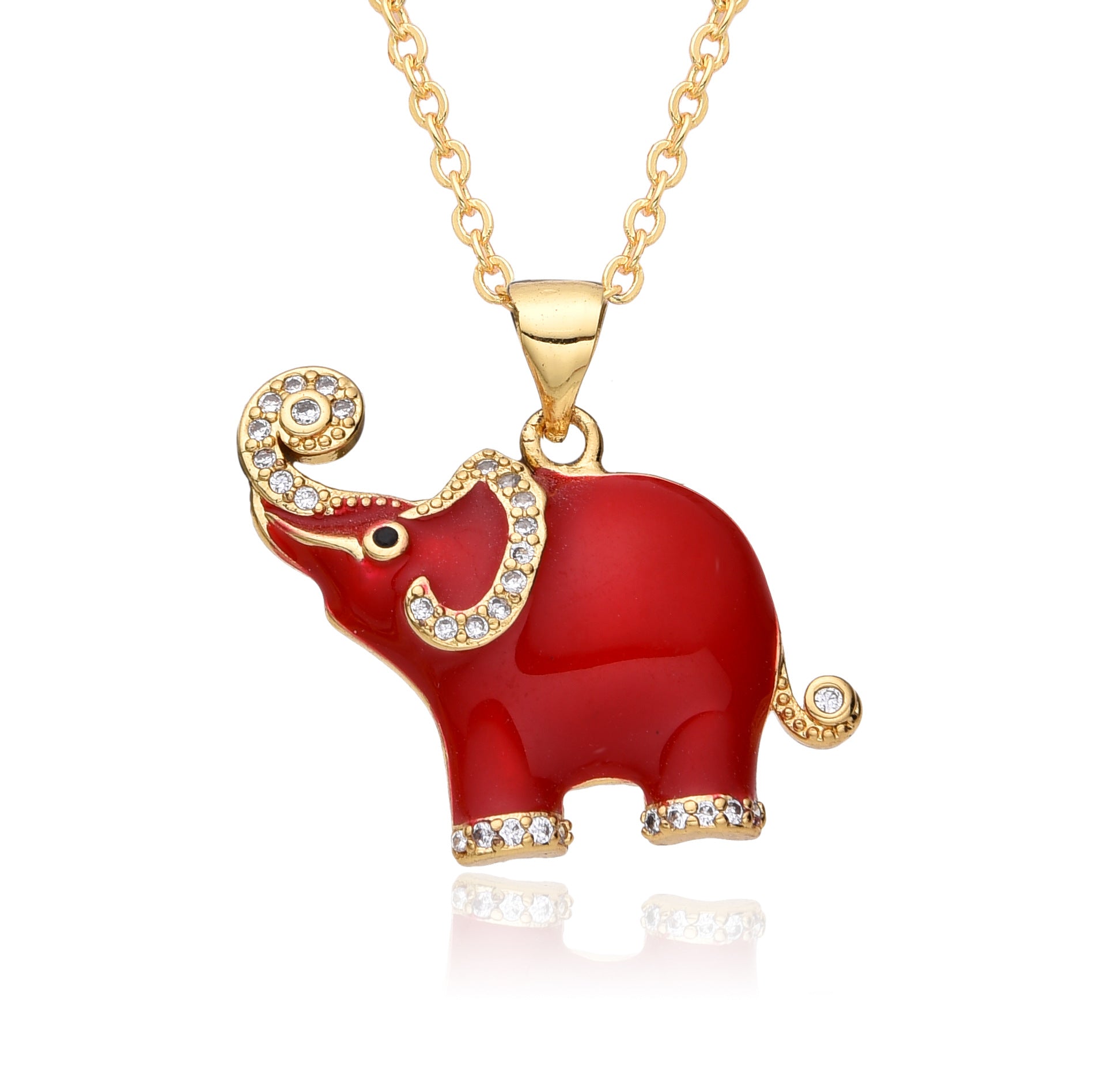 Wholesale Colorful Oil Dripping Elephant Micropaved Zirconia Necklace
