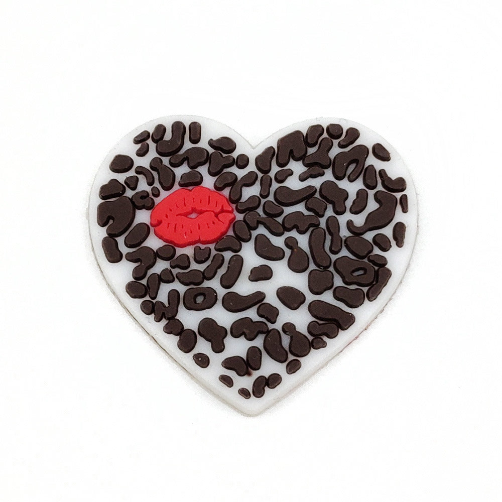 Wholesale Leopard Print Coffee Cup Dog Claw Love PVC Soft Adhesive Hole Shoes Buckles