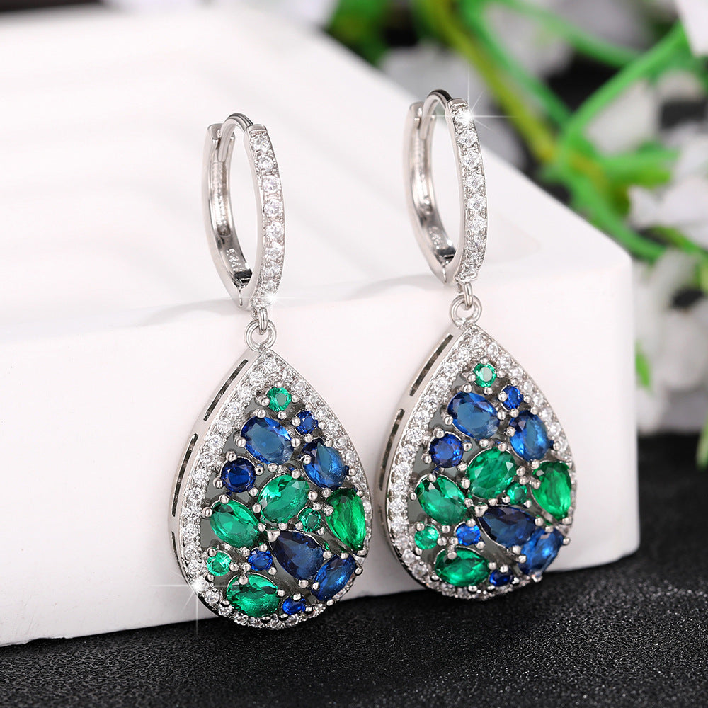 Wholesale Blue Green Gemstone Zircon Copper Earrings