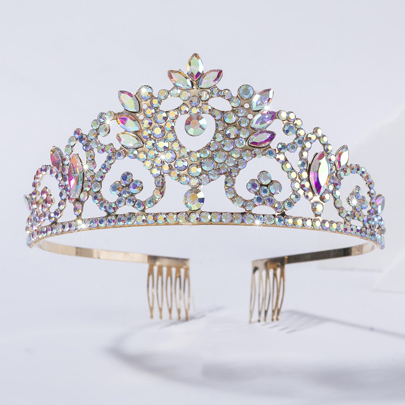 Wholesale Elegant Temperament Bride Wedding AB Diamond Rhinestone Crown Female Comb Crown