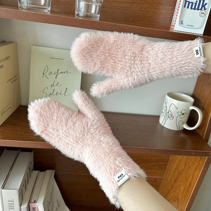 Wholesale Candy Colored Soft Glutinous Plush Autumn and Winter Thickened Mittens