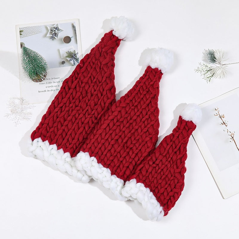 Wholesale Extra Thick Wool Christmas Hats Hand Knitted Santa Hats Parent-child Hats