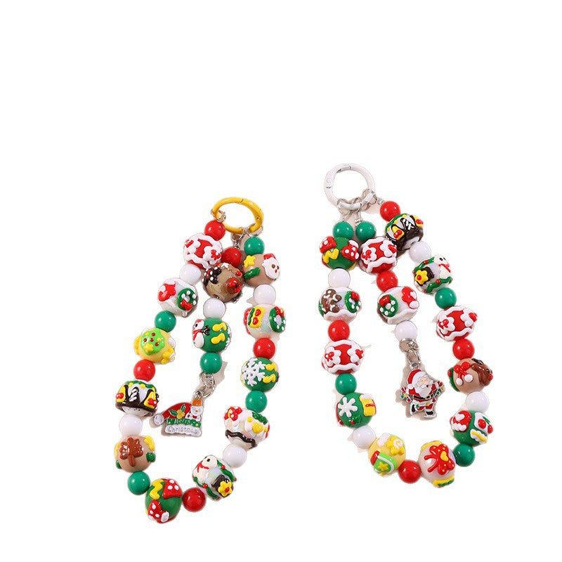 Wholesale Acrylic Beaded Keychain Christmas Santa Elk Cartoon Charm For Bag Car Key Decorative