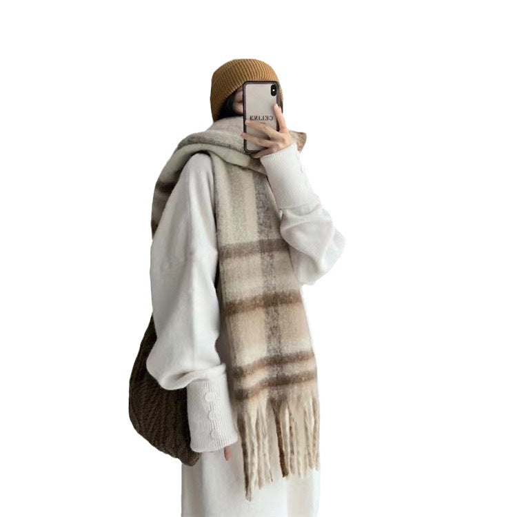 Wholesale Winter Circle Yarn Thickened Warm Plaid Scarf
