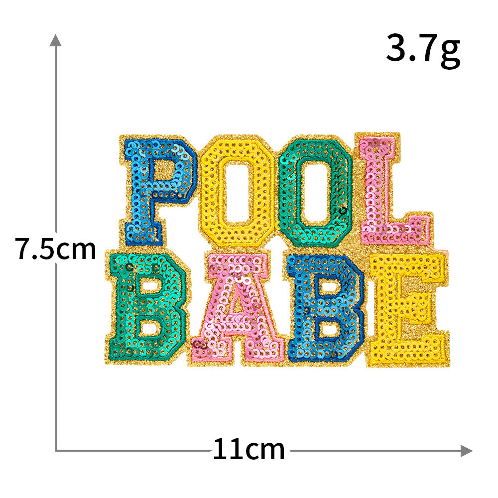 Wholesale Rayon Polyester Sequined Letter Patch Pink With Gold Silver Trim Stylish Decorative Embroidered Applique For Bags Coats Hats Resale