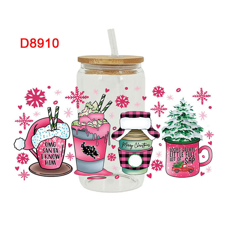 Wholesale Christmas colorful drinks  16oz Cup UV DTF Wraps
