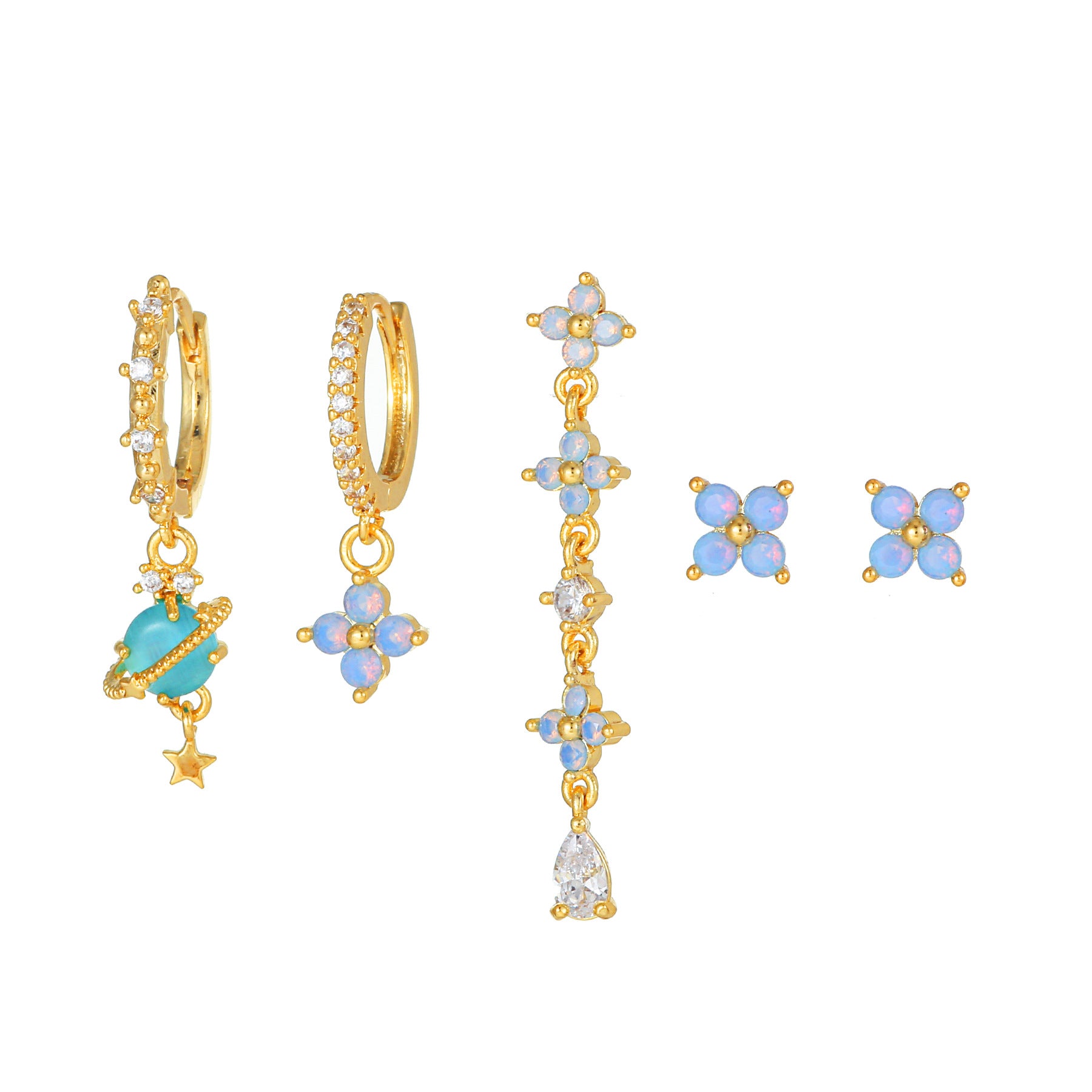 Wholesale Blue Opale Flowers Set of Five Earrings
