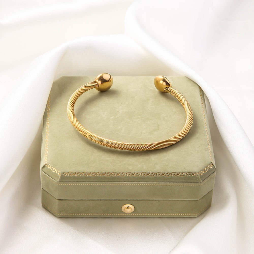 Wholesale Titanium Steel Threaded Opening Adjustable 18K Gold Vacuum Plated Non Fading Trendy Bracelet