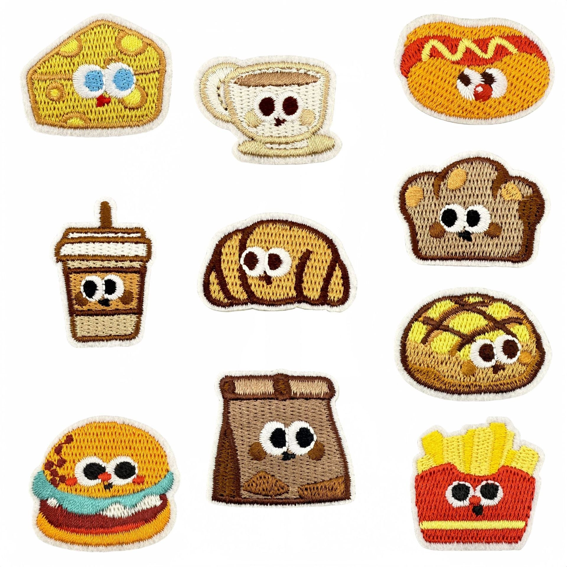 Wholesale Fashion Cartoon Food Embroidered Cloth Patches Cute Milk Tea Bread Design Sew On Decorative Clothing Accessory
