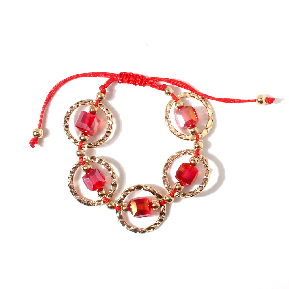 Wholesale Fashion Handwoven Red Rope Square Crystal Bracelet