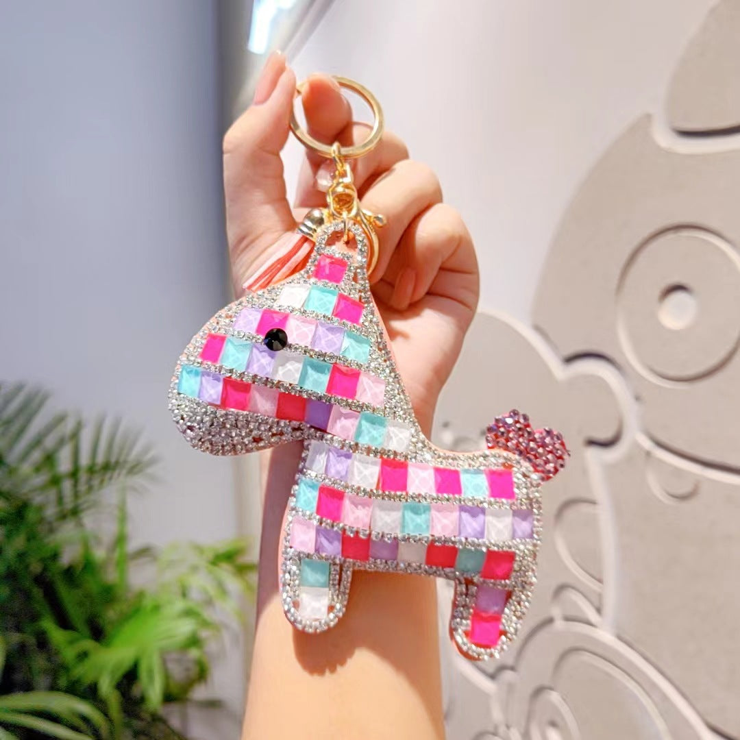 Wholesale Cute grid diamond studded horse Rhinestone Keychain