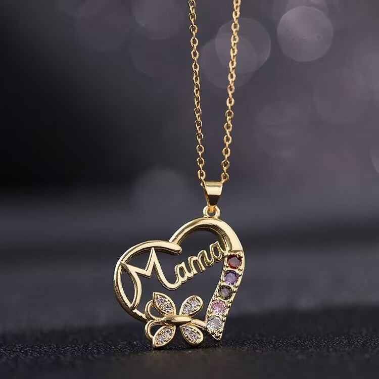 Wholesale Heart-Shaped Colored Diamond Mom Necklace Mother' s Day Gift Mom Letter Necklace