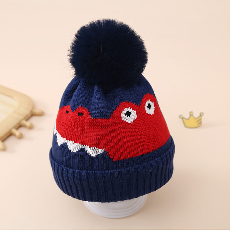 Wholesale Children's Dinosaur Knitted Hat Plus Velvet and Thickened Cartoon Woolen Hat