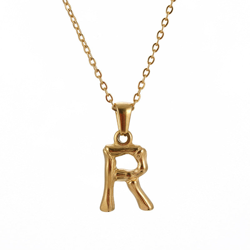 Wholesale Stainless Steel Plated 18K Bamboo Letter Necklace
