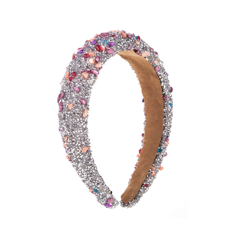 Wholesale exaggerated colorful crystal candy sponge wide brim headband