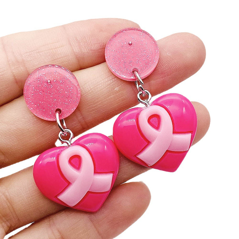 Wholesale Bow Pink Ribbon Women's Health Conscious Acrylic Earrings