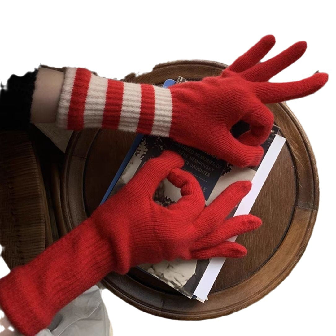 Wholesale Winter AB Version Striped Knitted Fingerless Touch Screen Cycling Warm Wool Gloves