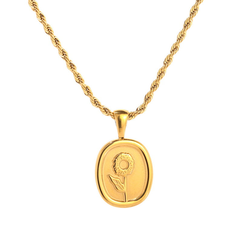 Wholesale Small Square Brand Flower Sunflower Titanium Steel Necklaces