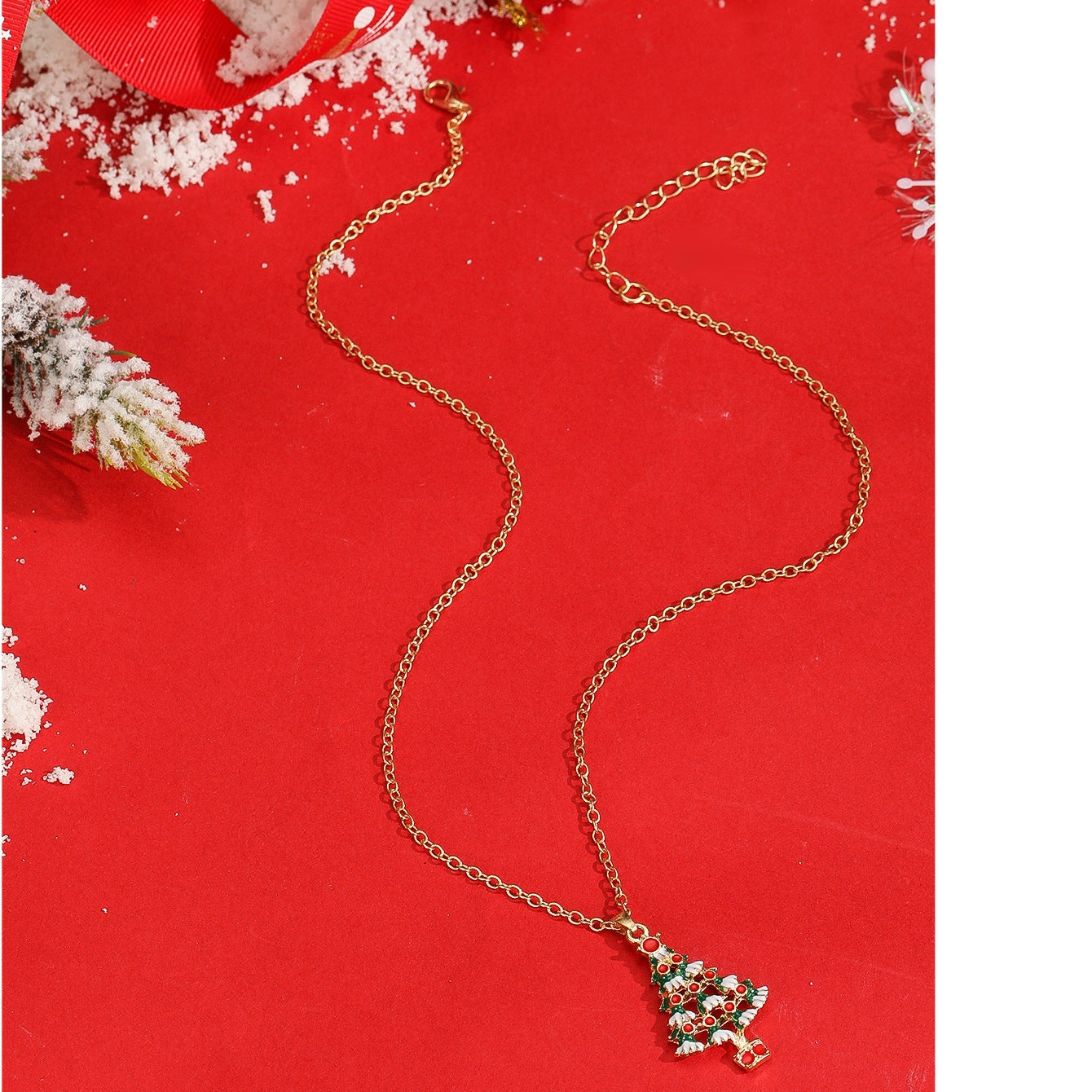 Wholesale Christmas colorful cartoon temperament Christmas tree necklace