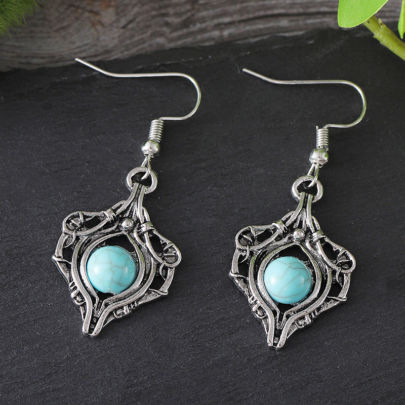 Wholesale Bohemian Drop Earrings Ancient Silver Gemstone Wrapped Party Wear Fashion Accessory