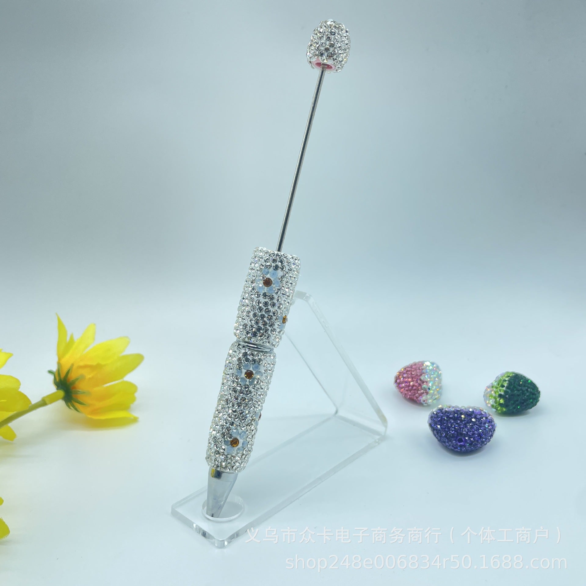 Wholesale Small  Rotating  Diamond-Encrusted  Ballpoint DIY  Fancy Beadable Pens
