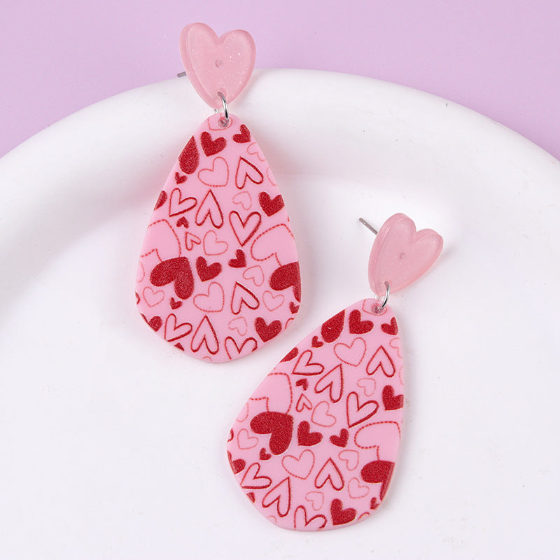 Wholesale Love droplet shaped Valentine' s Day acrylic earrings