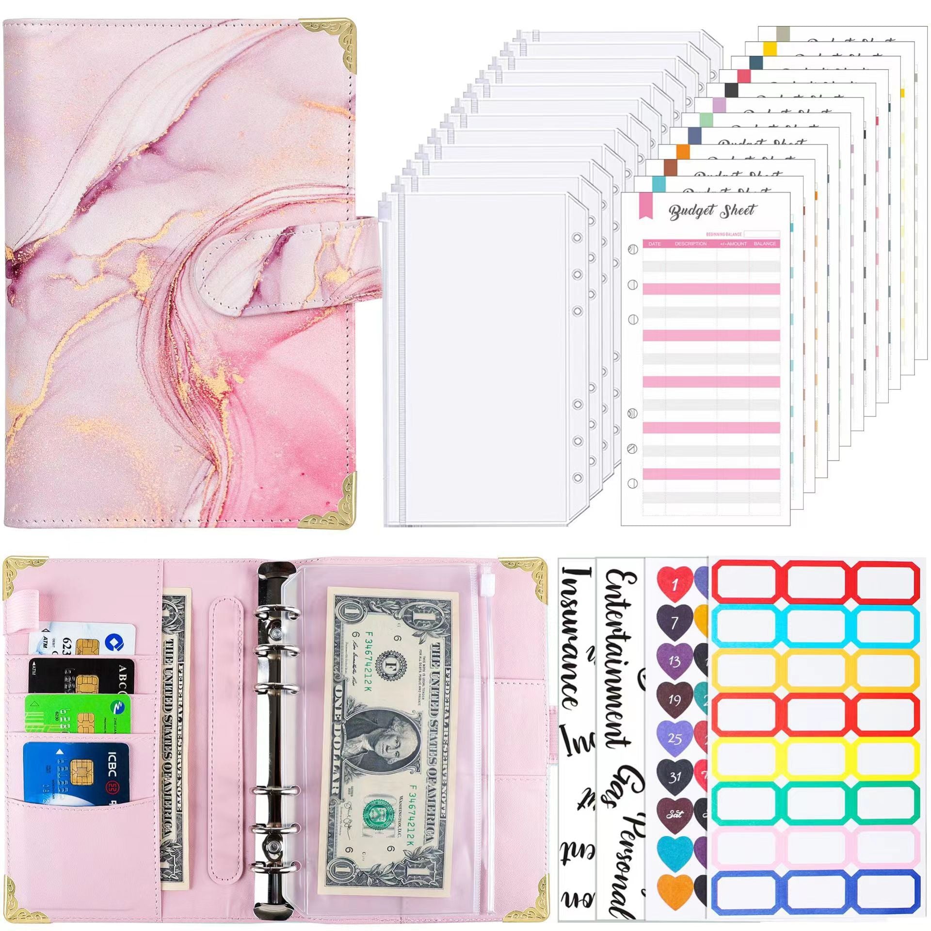 Wholesale A6 Loose Leaf Envelope PU Loose Leaf Ledger with Sticker Loose Leaf Notebook