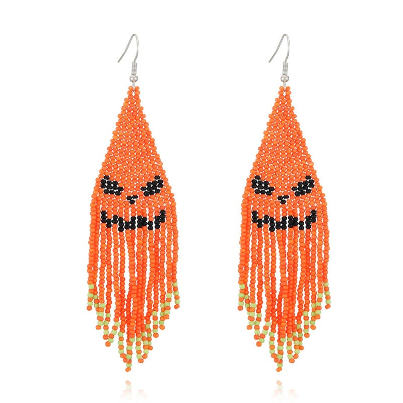 Wholesale Halloween Creative Skull Ghost Handmade Rice Bead Tassel Earrings