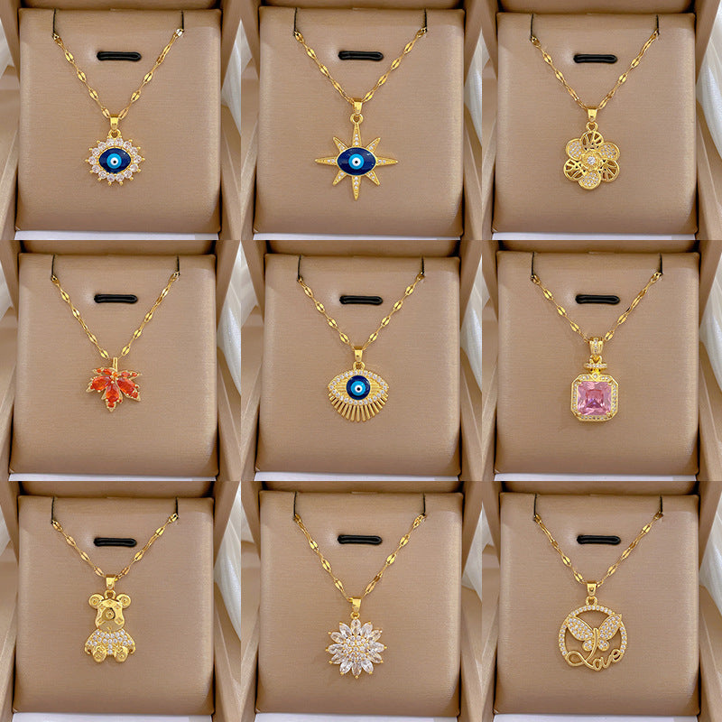 Wholesale Full Diamond Luxury Women's Versatile Collarbone Titanium Steel Necklace