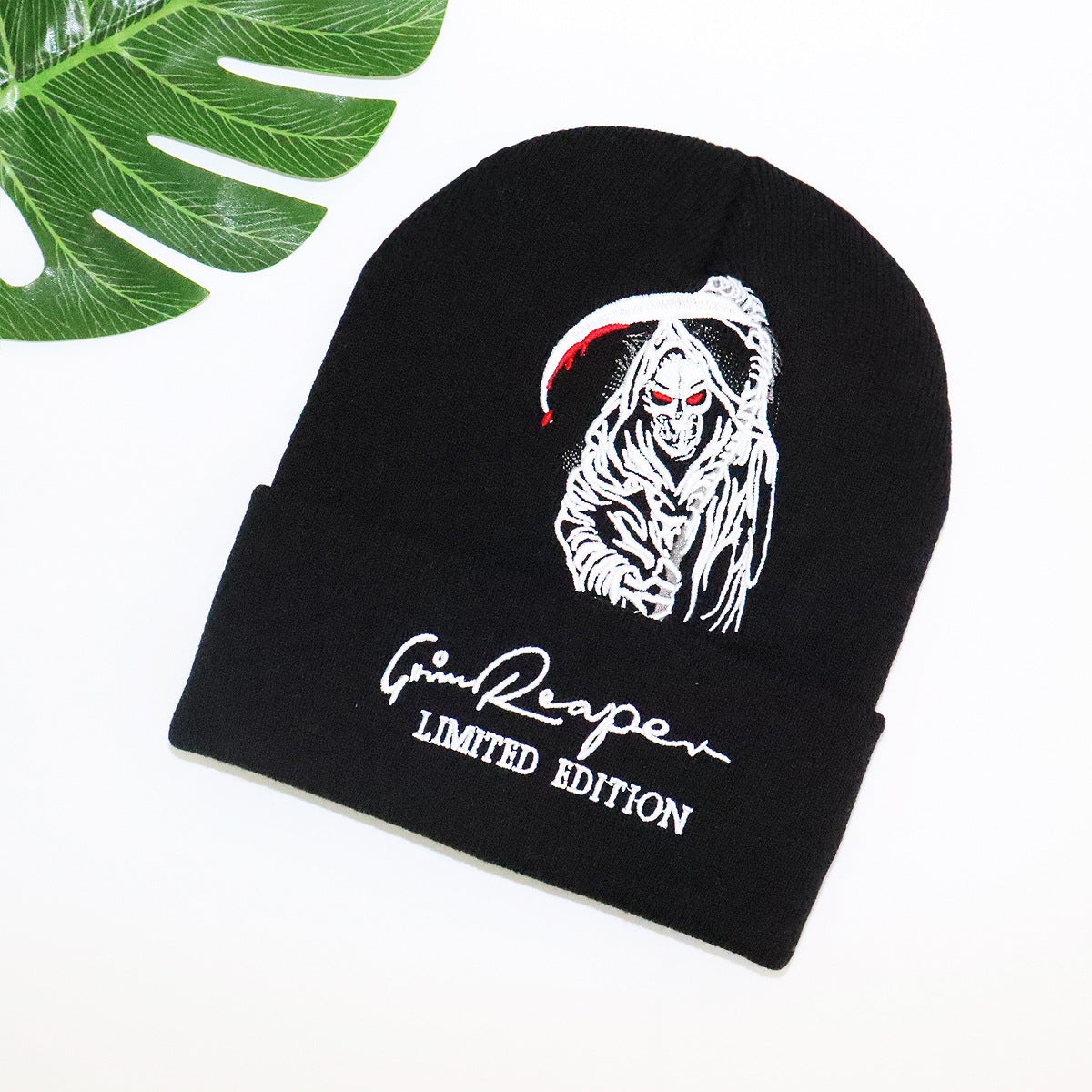 Wholesale Halloween Grim Reaper Embroidered Knitted Hat