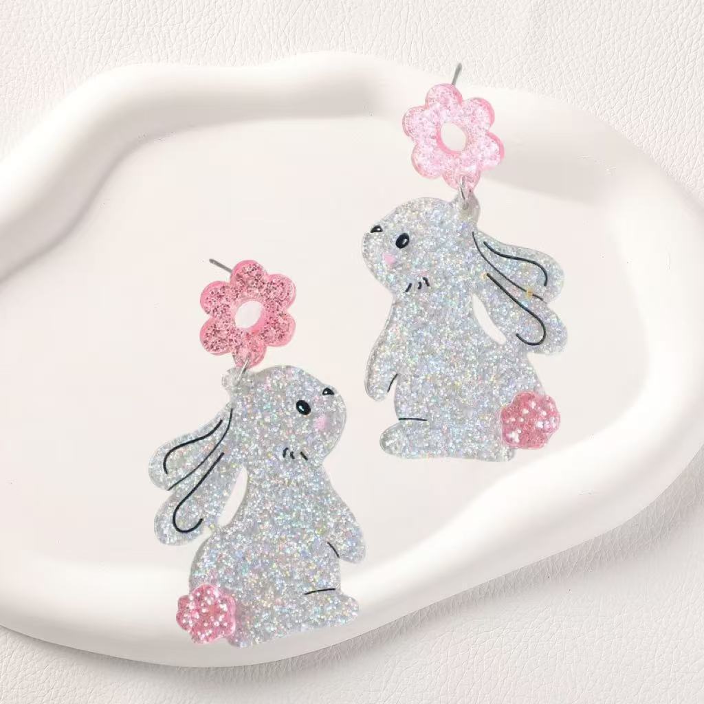 Wholesale Easter animal silver rabbit acrylic cute earrings