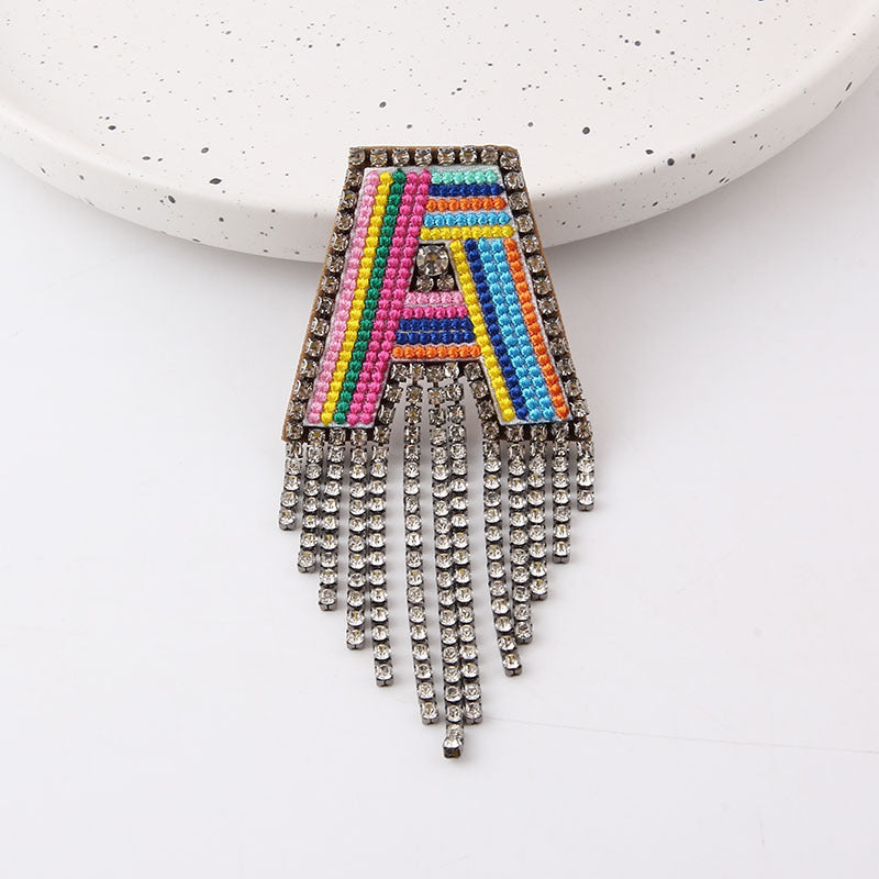 Wholesale Colorful Diamond Letter Tassel Brooch