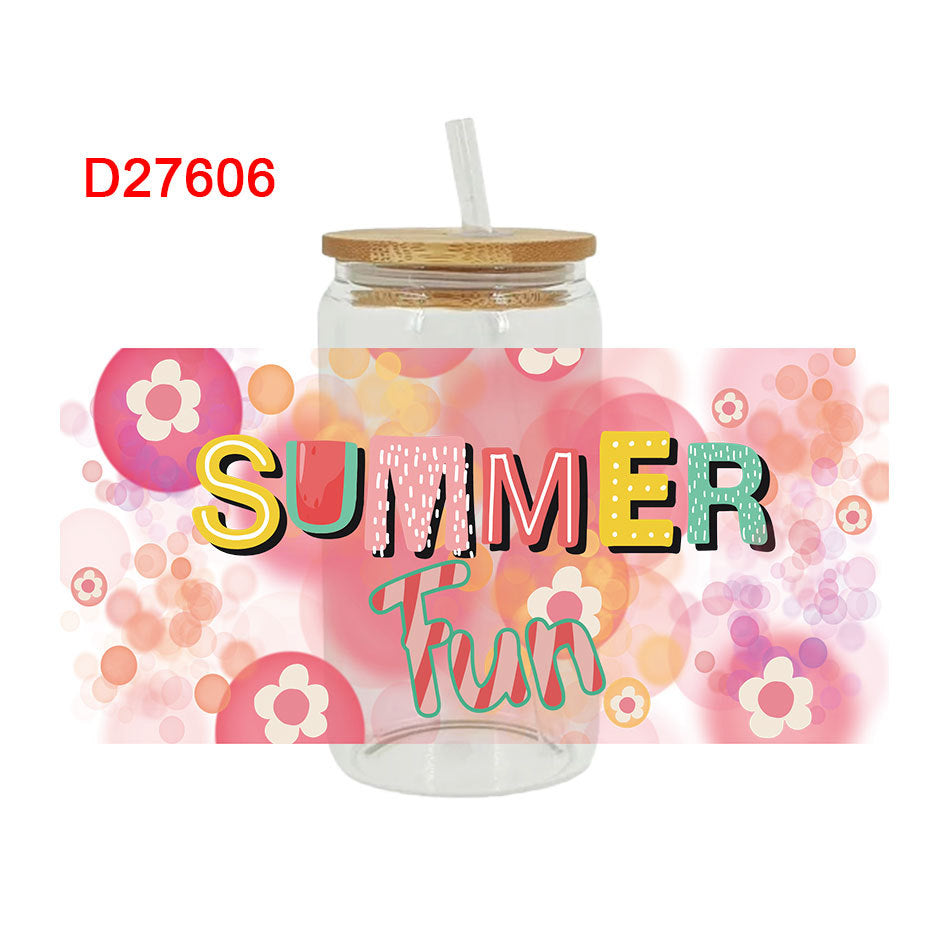 Wholesale Colorful Summer English Flowers 16oz Cup UV DTF Wraps