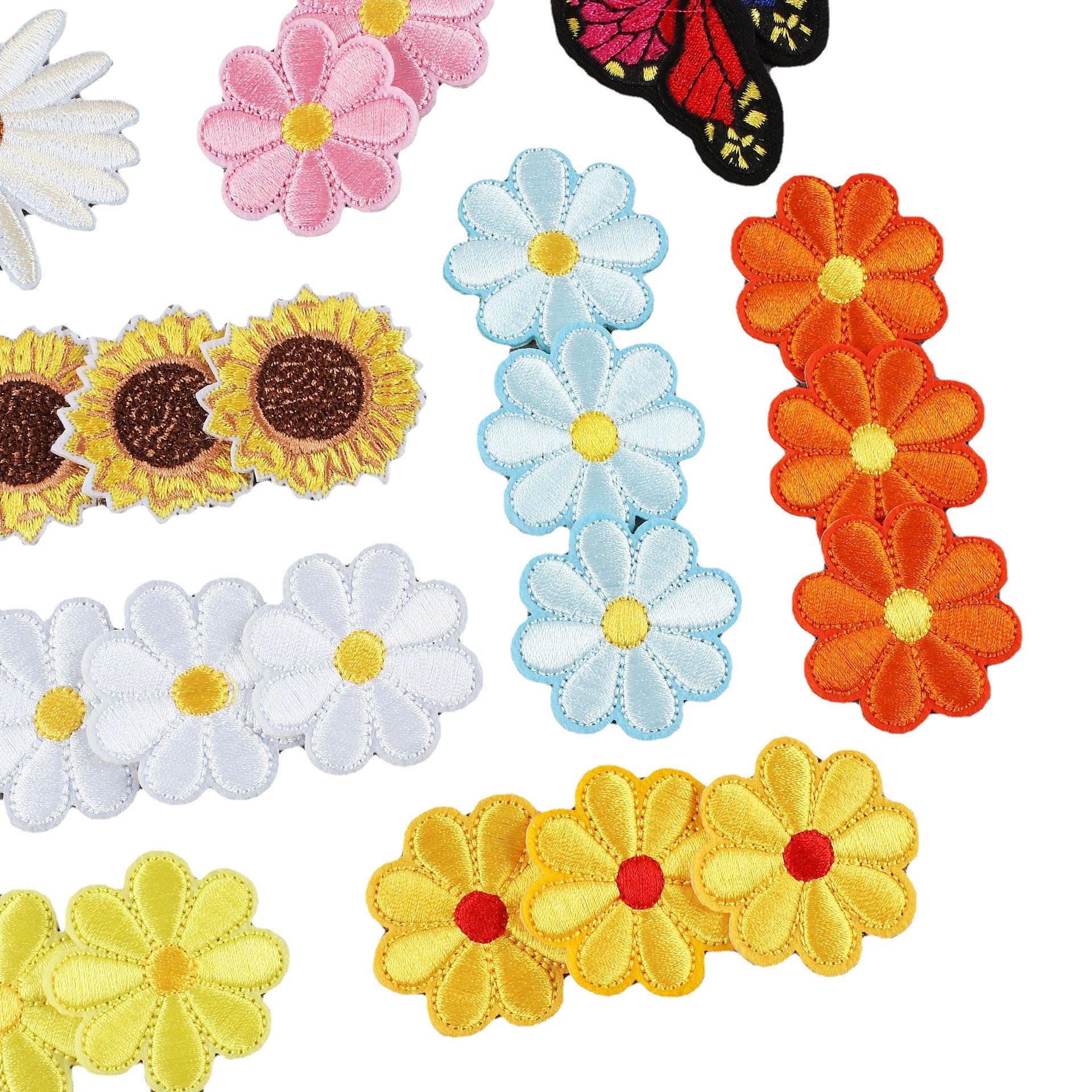 Wholesale Chic Iron On Sunflower Butterfly Embroidery Patches For Clothing DIY Decorative Accent Resale